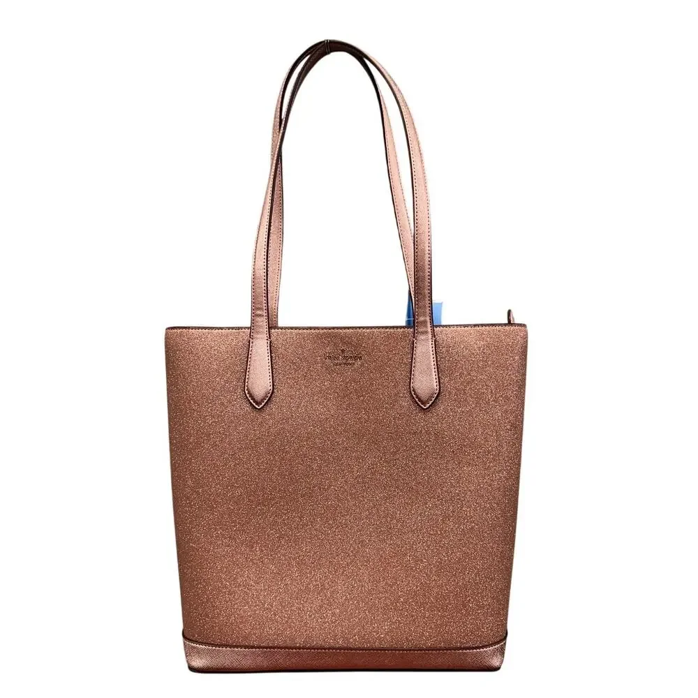 Kate Spade Tinsel Tote in Rose Gold Glitter Leather